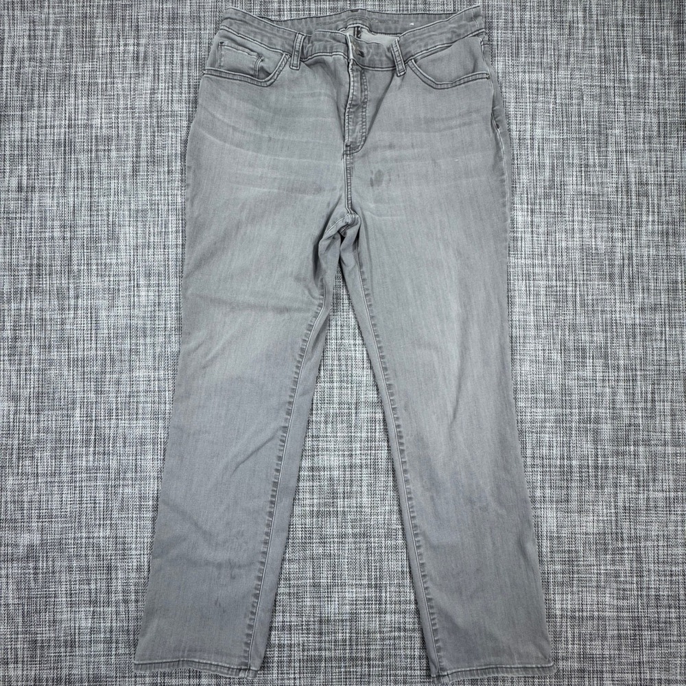 Chicos So Slimming Girlfriend Straight Leg Jeans Womens 2.5R US 14R Gray Stretch